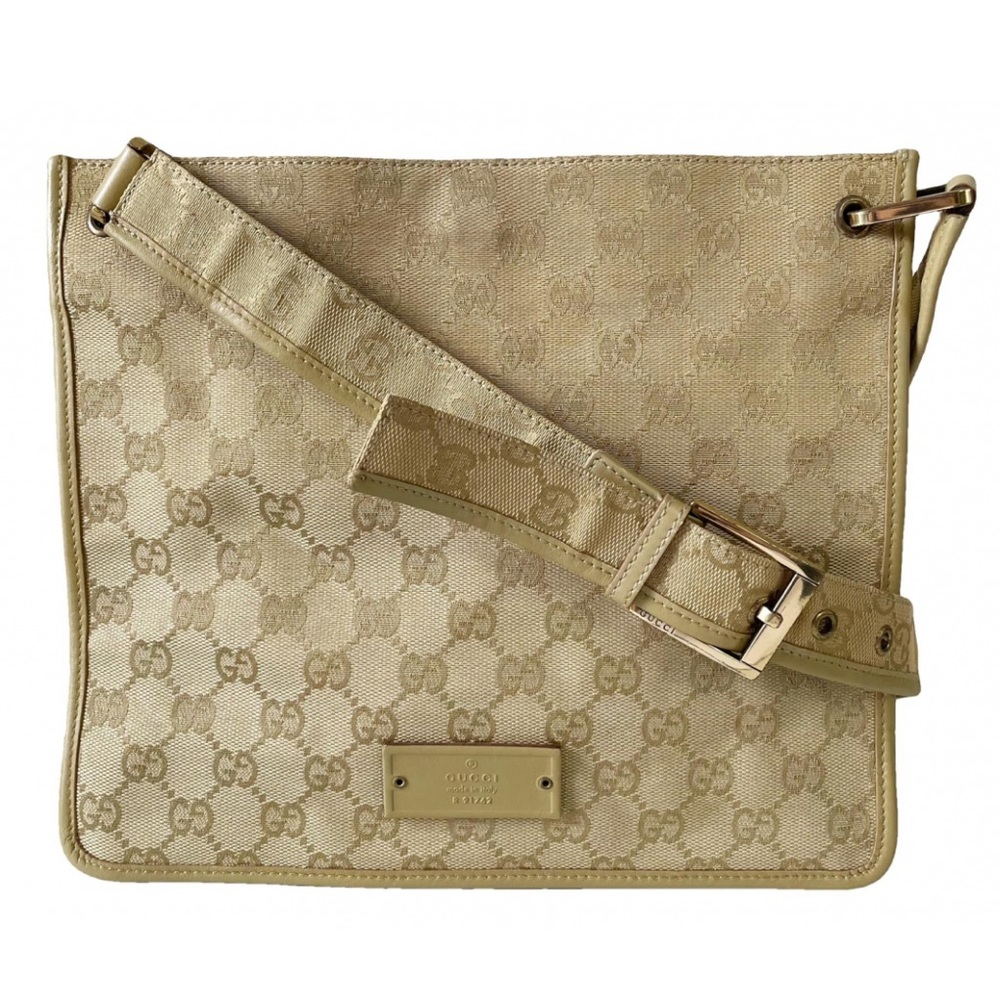 Gucci beige tan monogram canvas and leather shoulder bag